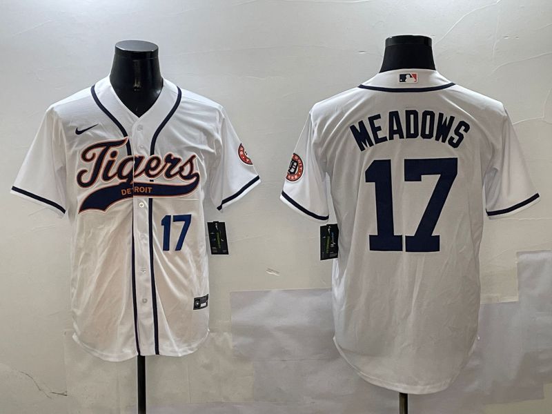 Men Detroit Tigers #17 Meadows White Jointly Name 2025 Nike MLB Jersey style 2